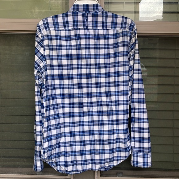 Banana Republic dress shirt SMALL Oxford tailored slim fit blue plaid - Picture 7 of 7